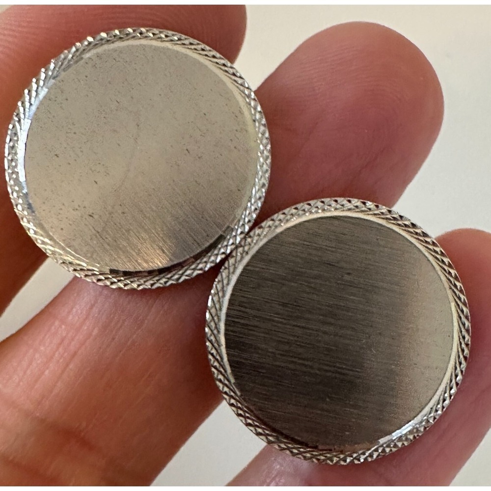 Lamode Sterling Silver Cufflinks Round Etched Edges Signed Circles 925